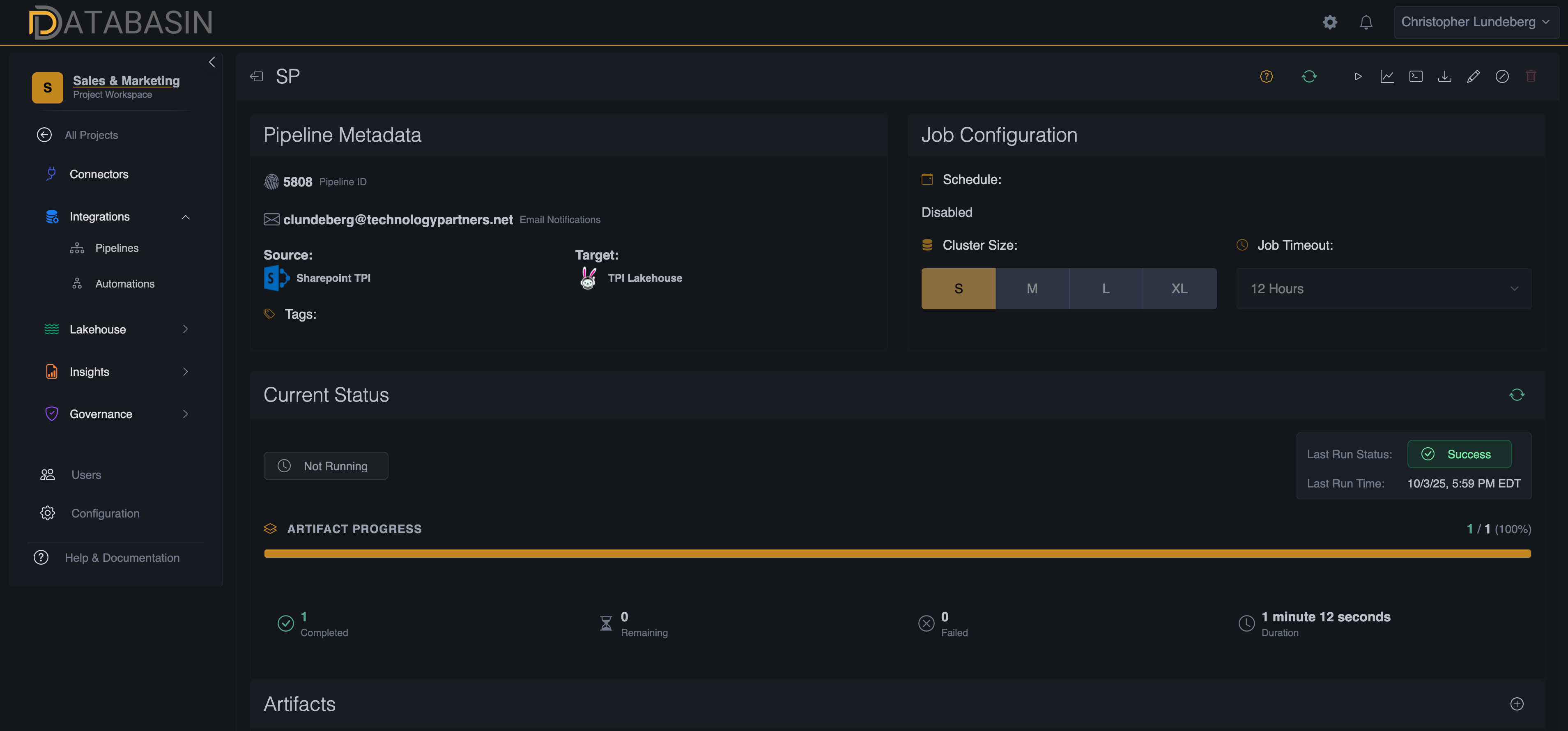 Databasin Integrations - Pipeline Detail View